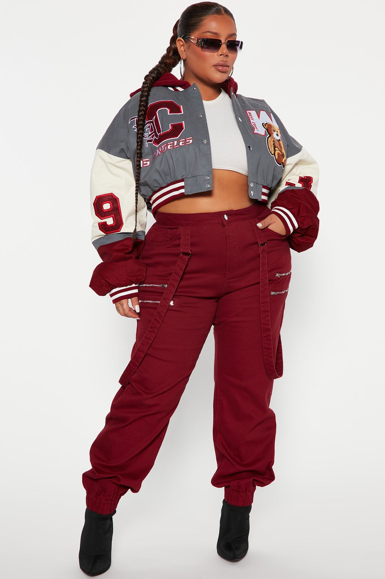 Cali Teddy Bomber Jacket - Grey/Combo