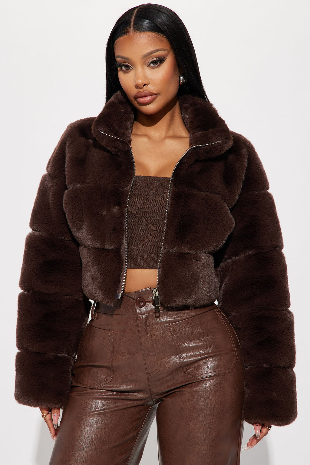 Ella Faux Fur Jacket - Brown