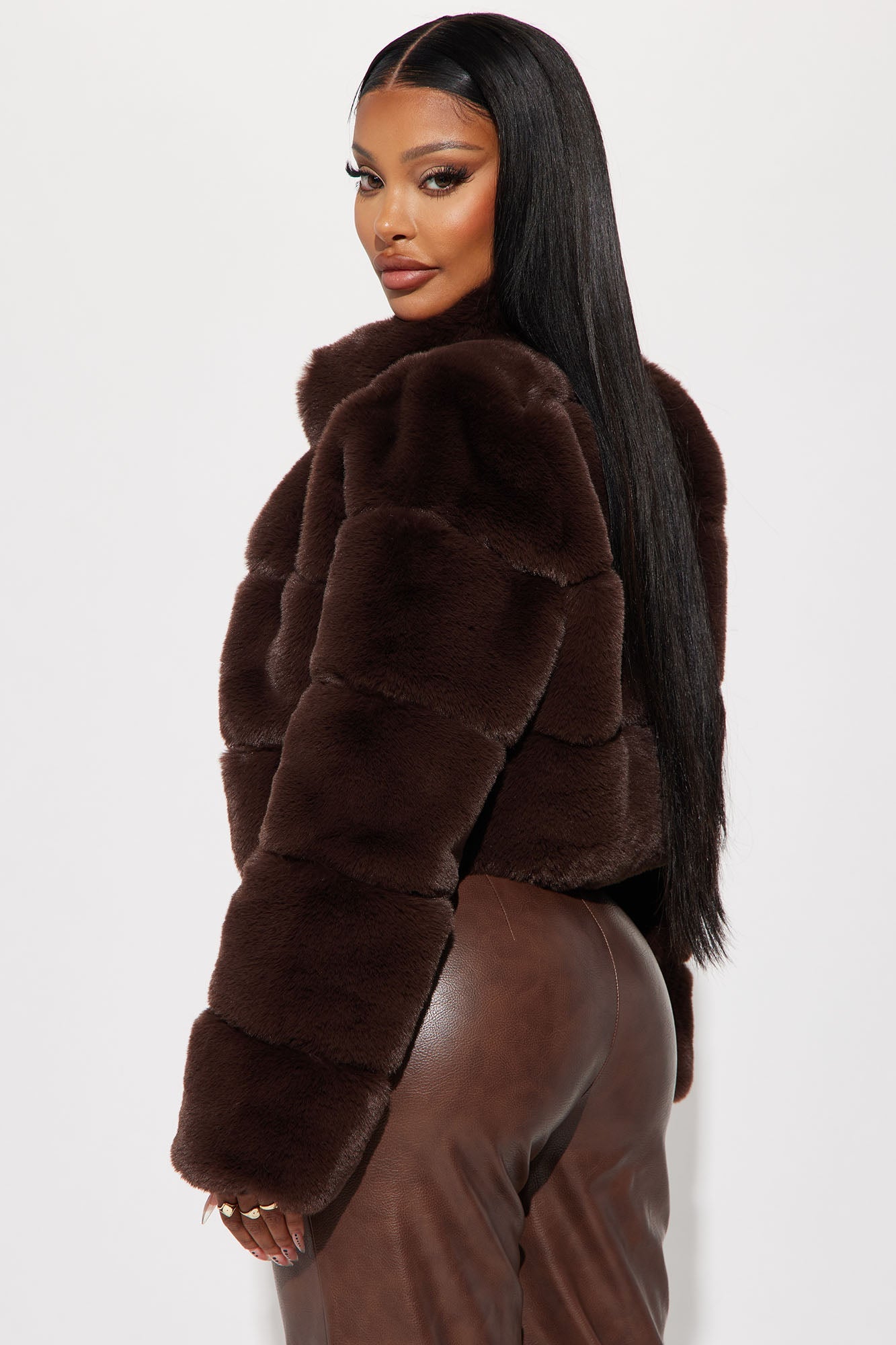 Ella Faux Fur Jacket - Brown