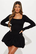Sweet Girl Long Sleeve Bubble Mini Dress - Black
