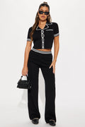 Preppy Babe Sweater Pant Set - Black