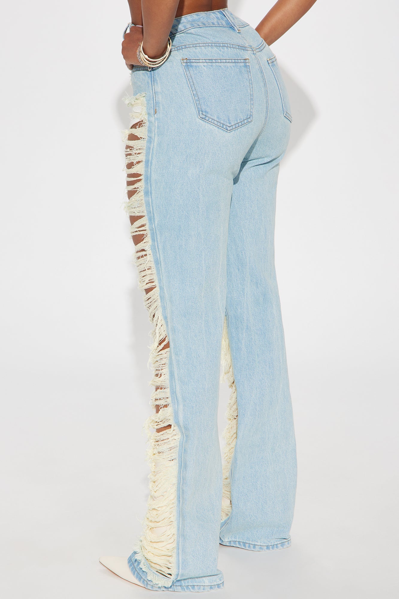 Living Luxurious Shredded Straight Leg Jeans - Light Wash