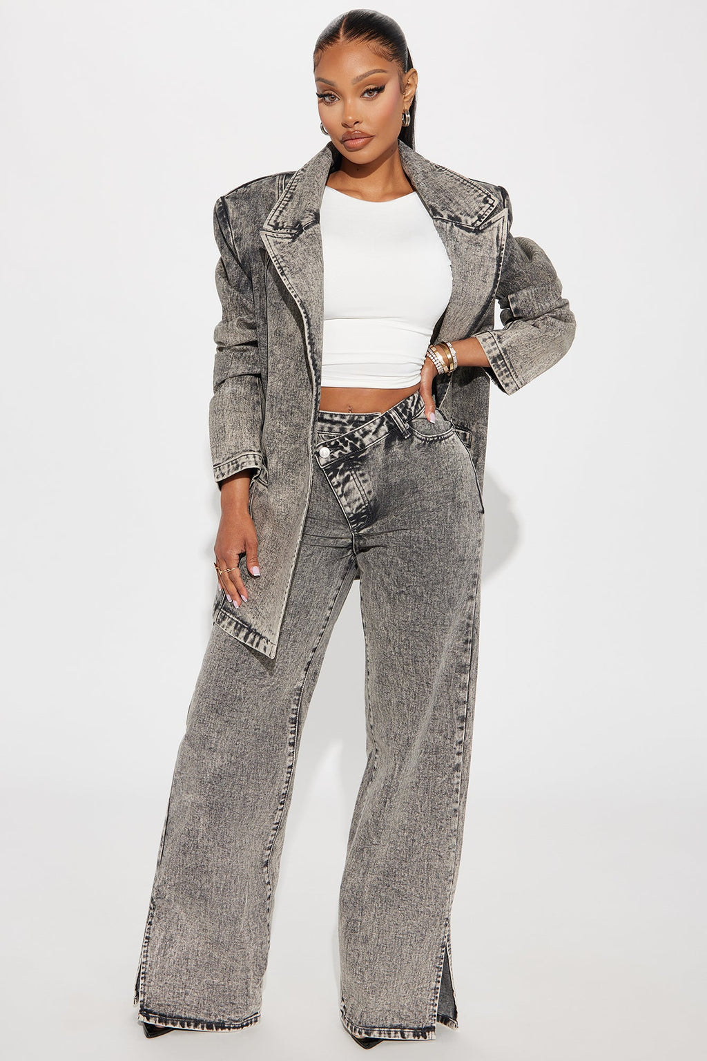 Know What I Want Slit Straight Leg Jeans - Acid Wash Grey