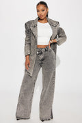 Know What I Want Slit Straight Leg Jeans - Acid Wash Grey