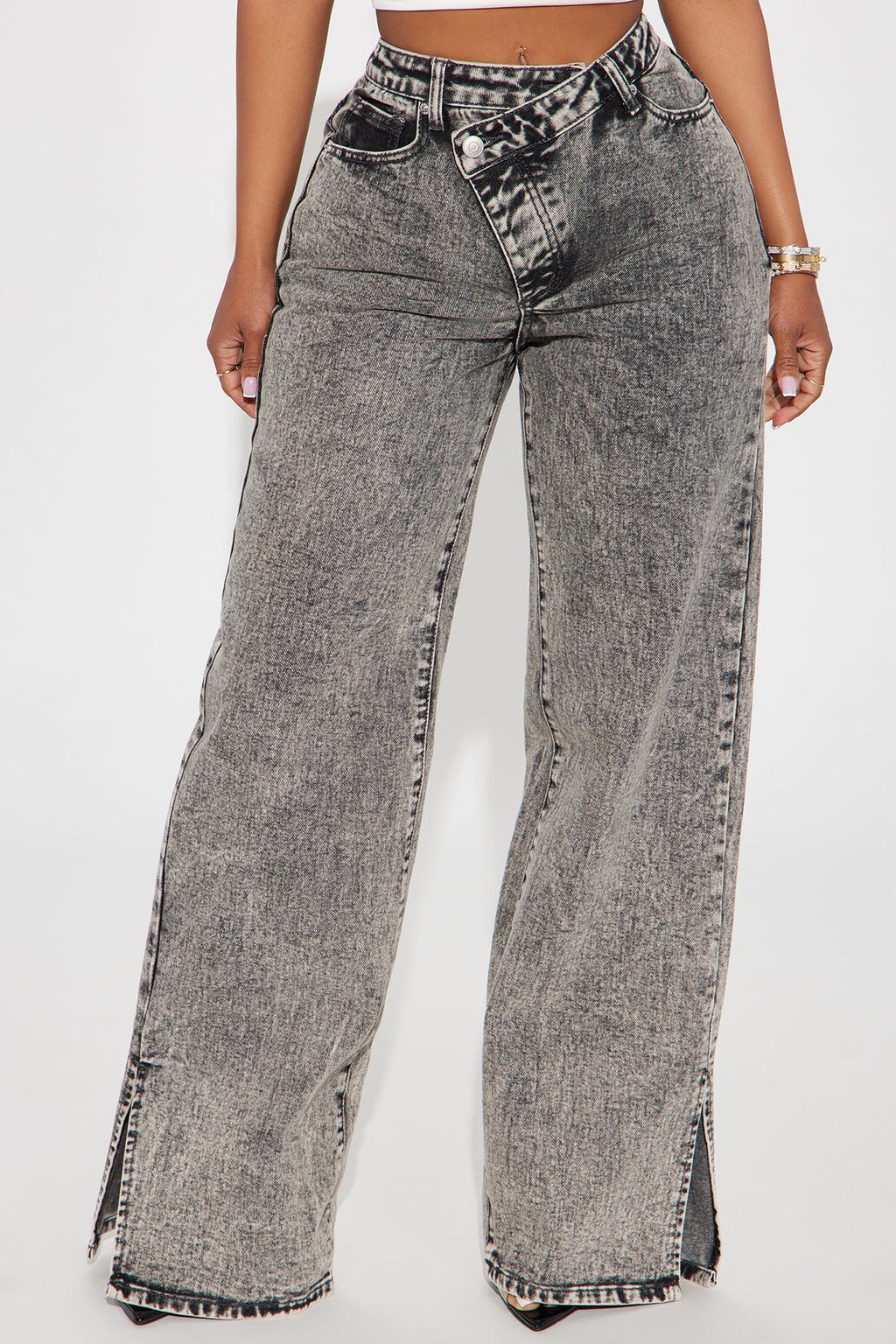 Know What I Want Slit Straight Leg Jeans - Acid Wash Grey