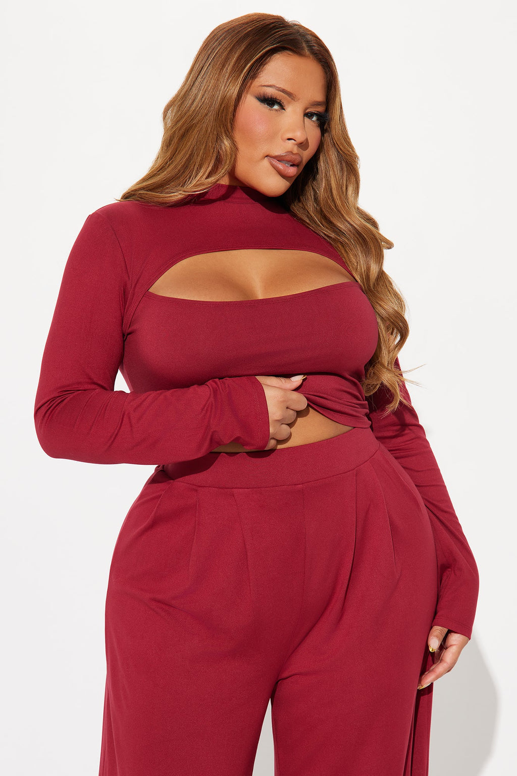 Choosing You Wide Leg Pant Set - Burgundy