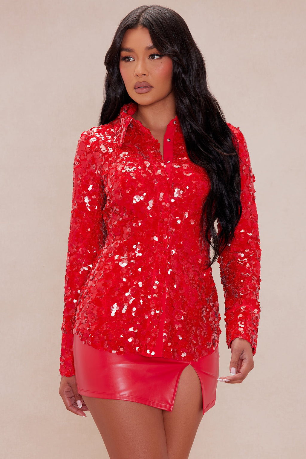 Ariana Embellished Shirt - Red