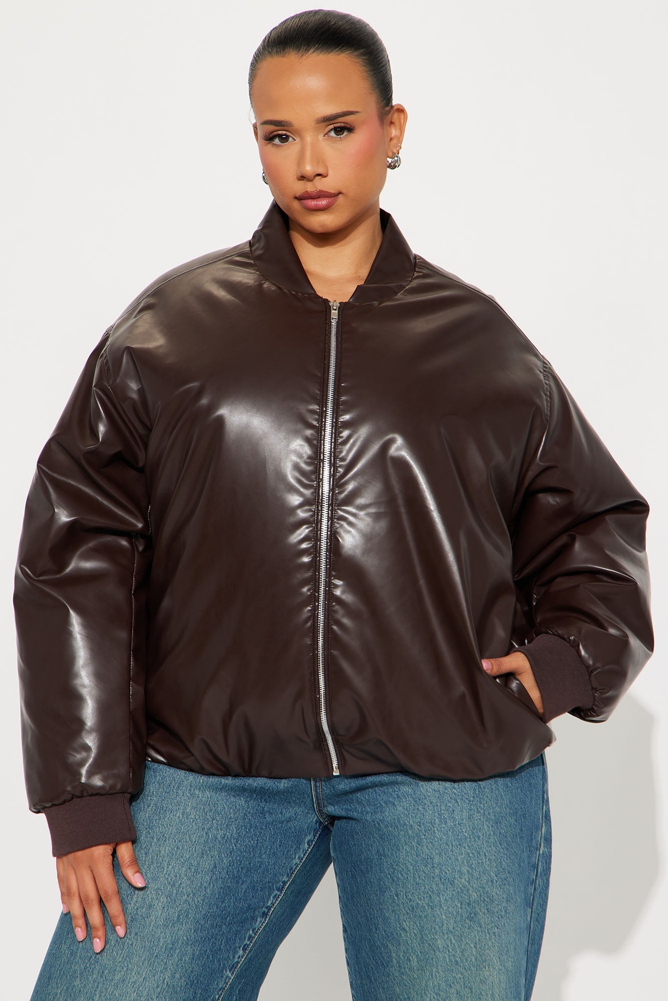 Gwen Faux Leather Puffer - Chocolate