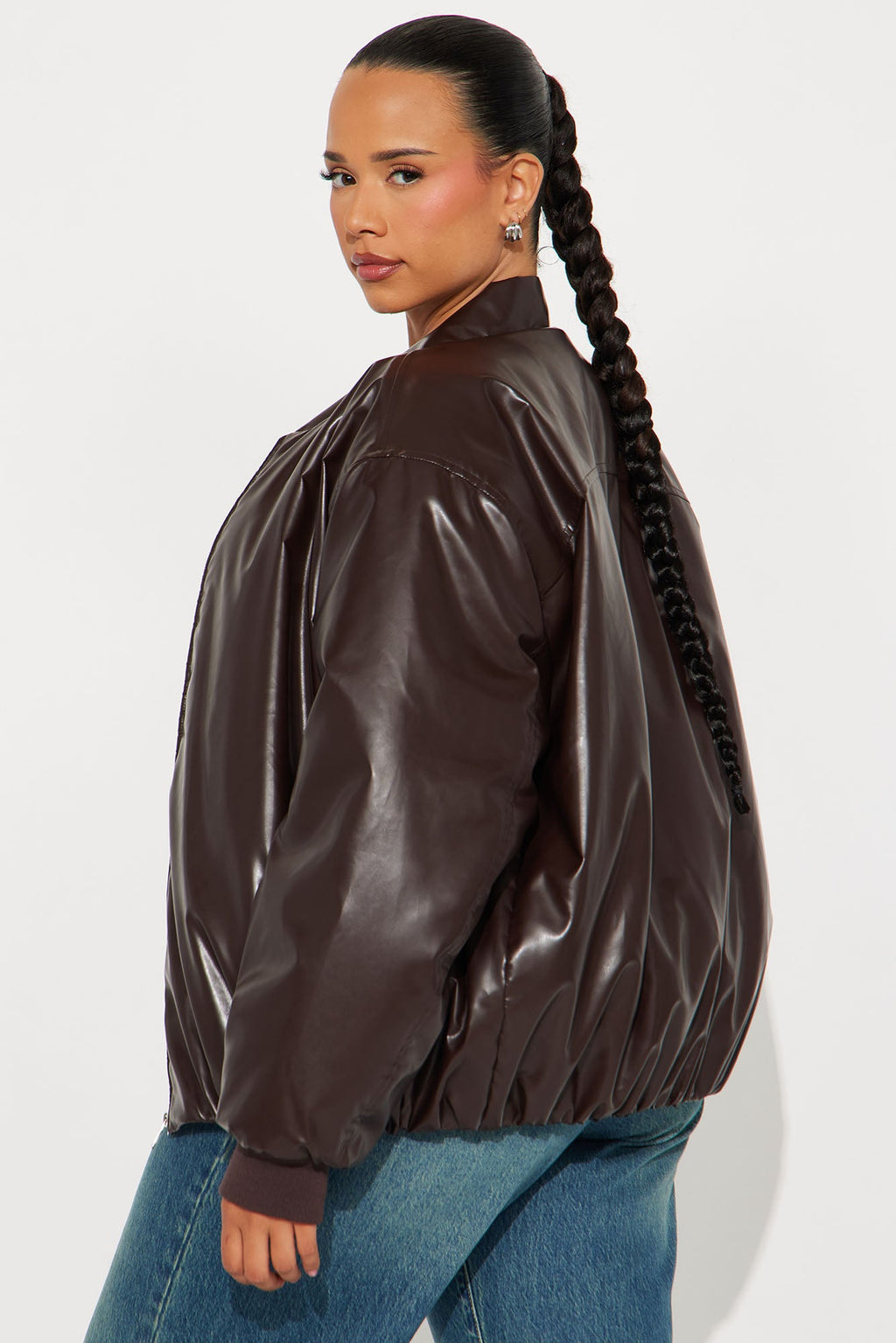 Gwen Faux Leather Puffer - Chocolate