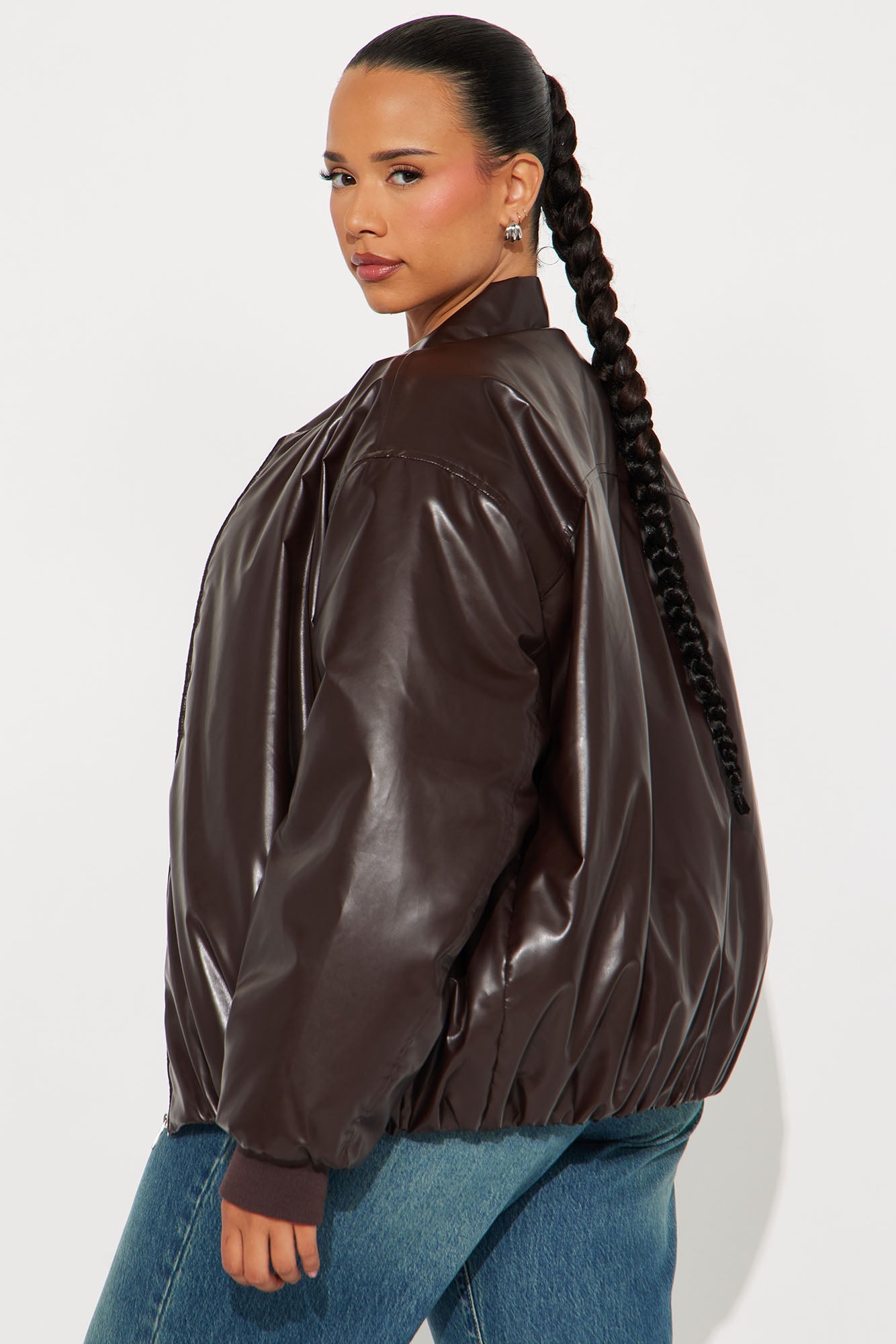 Gwen Faux Leather Puffer - Chocolate