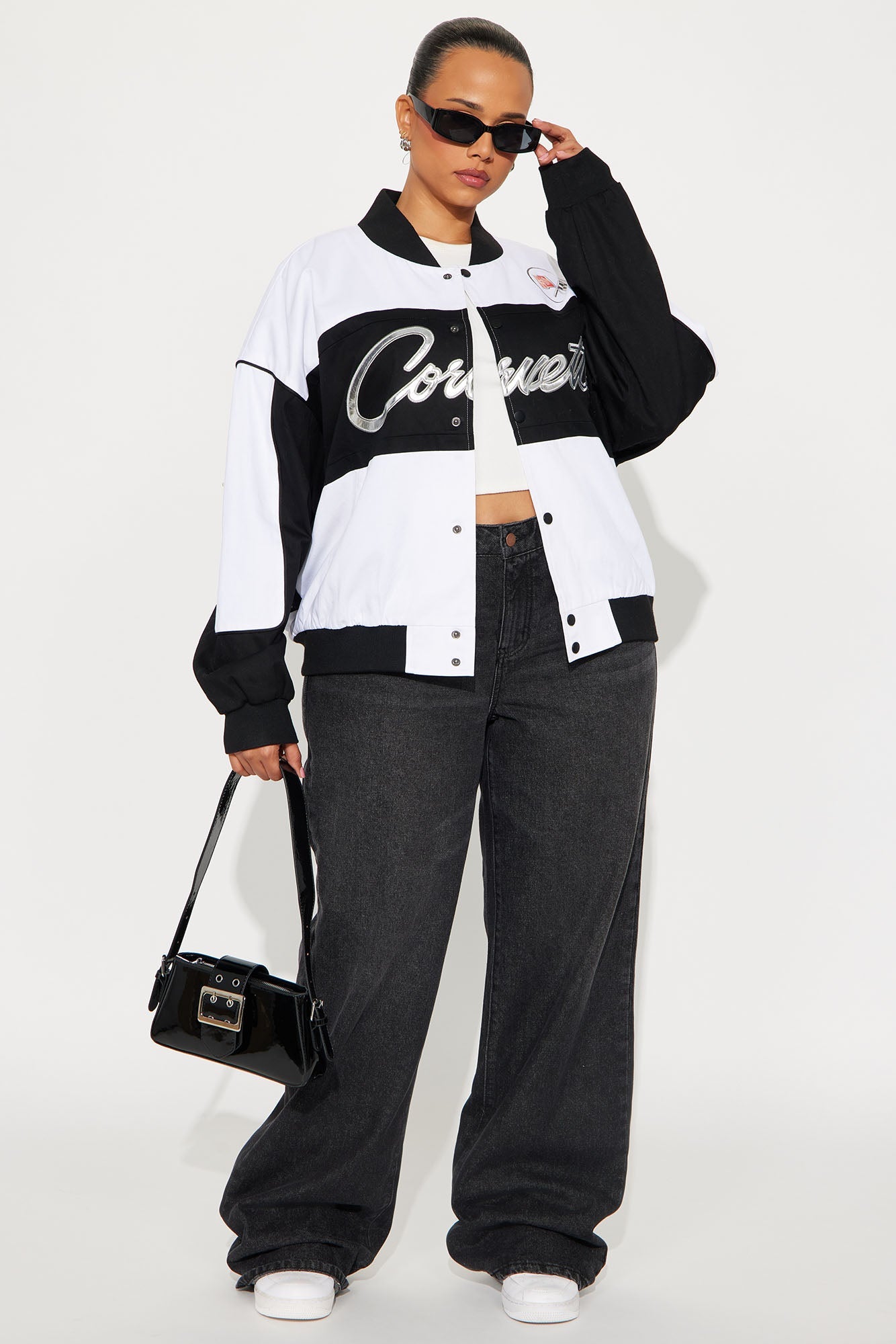 Show Off Corvette Bomber Jacket - Black/White