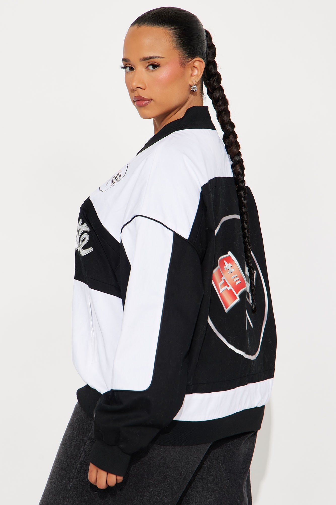 Show Off Corvette Bomber Jacket - Black/White