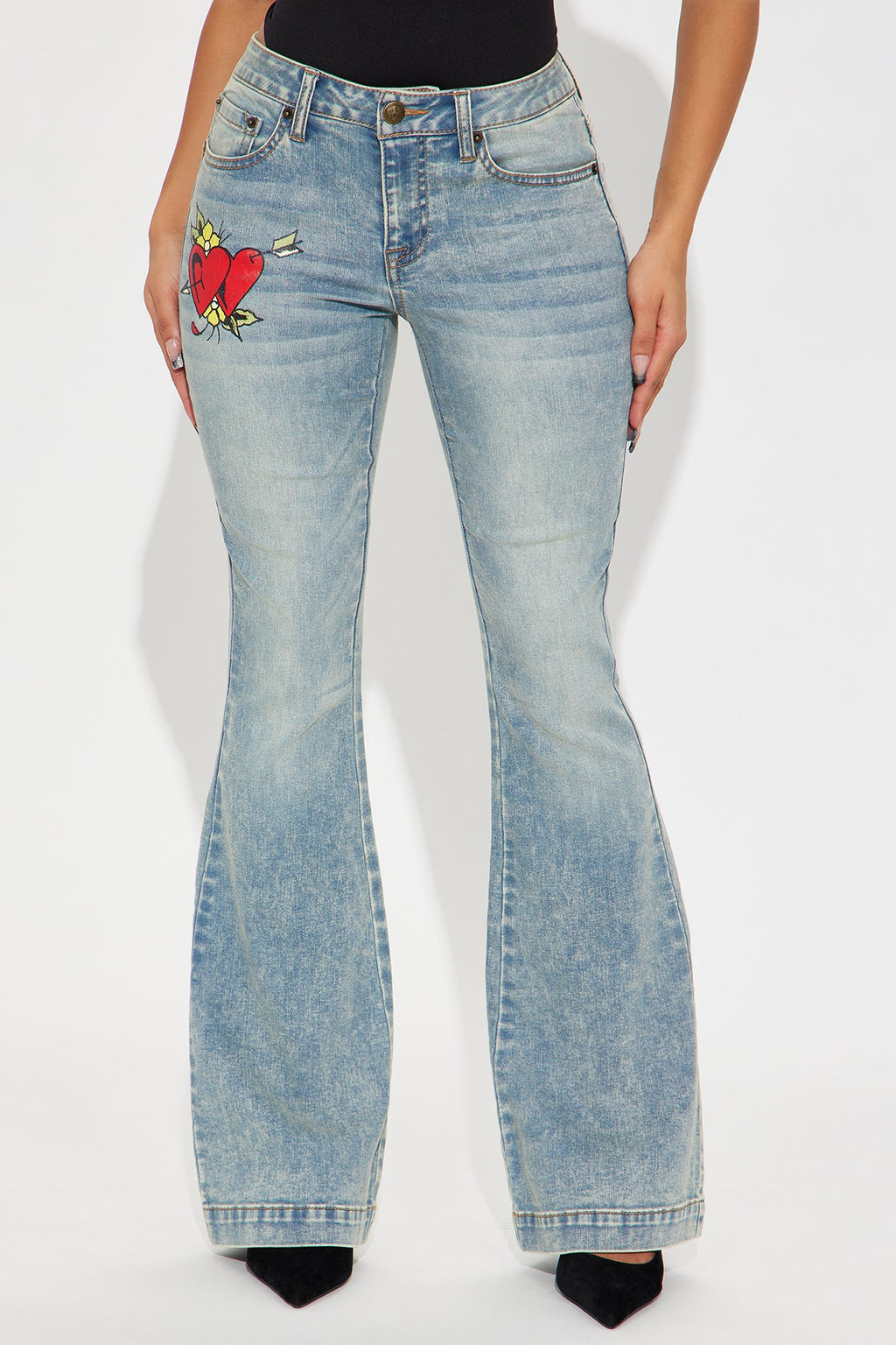 Ed Hardy Hearts Stretch Flare Jeans - Medium Wash
