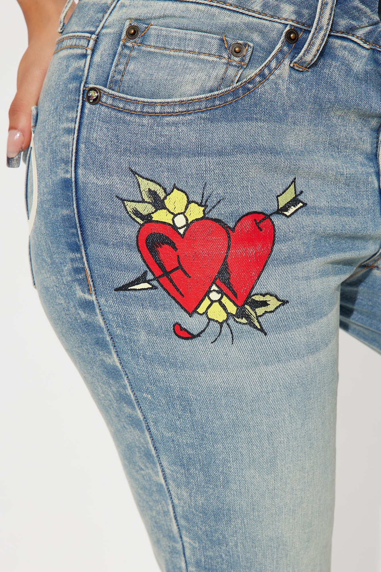 Ed Hardy Hearts Stretch Flare Jeans - Medium Wash