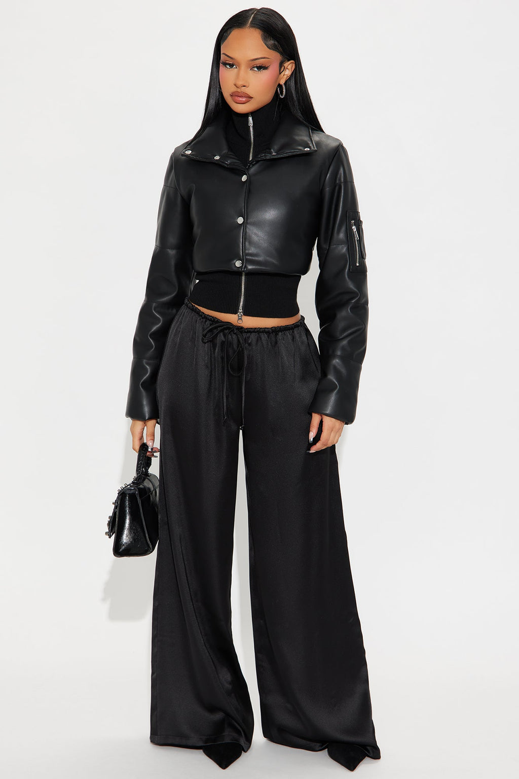 Demi Faux Leather Puffer Jacket - Black