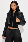 Demi Faux Leather Puffer Jacket - Black