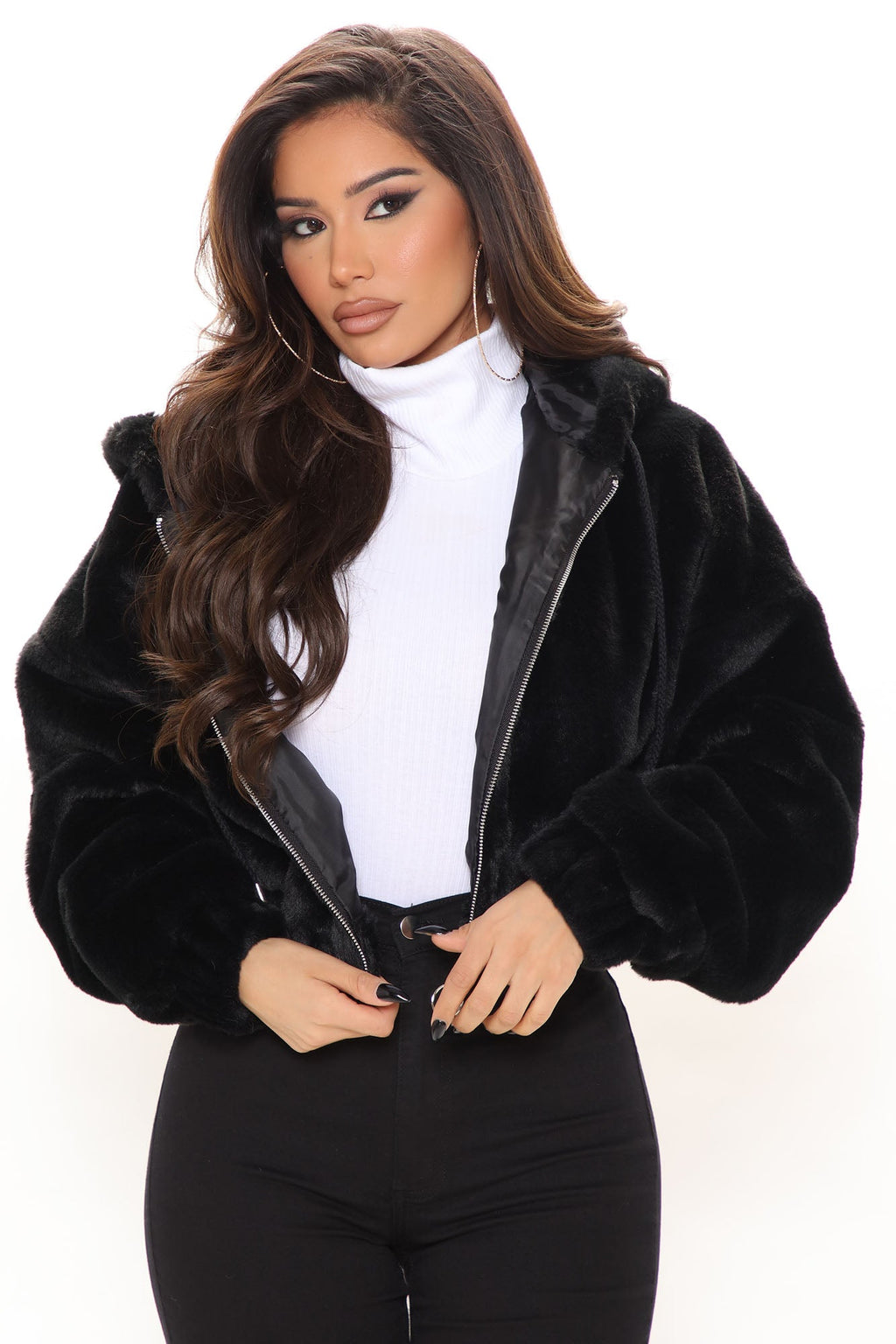 Keepin' Me Warm Faux Fur Bomber - Black