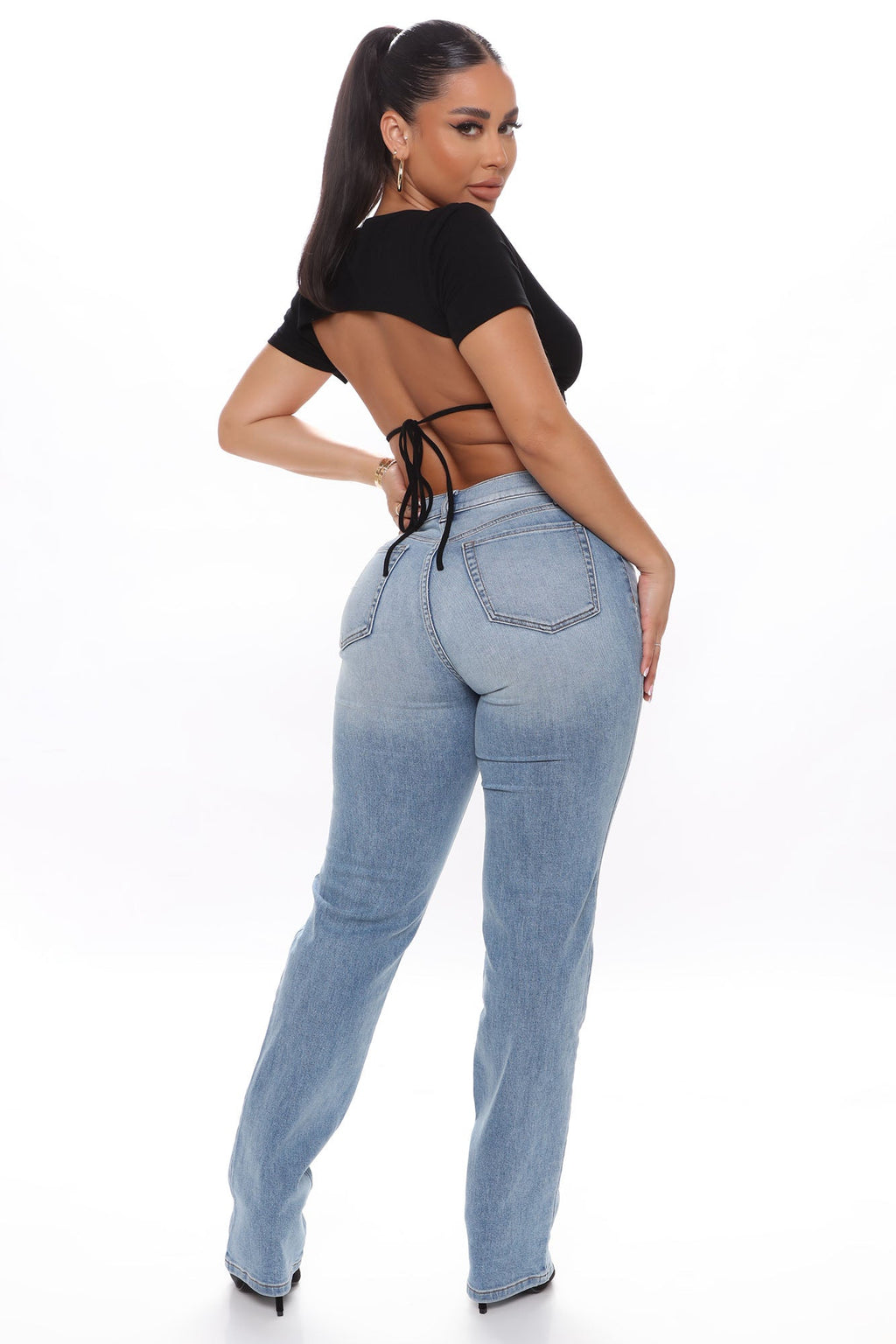 V Nice To Meet You Straight Leg Jeans - Light Blue Wash