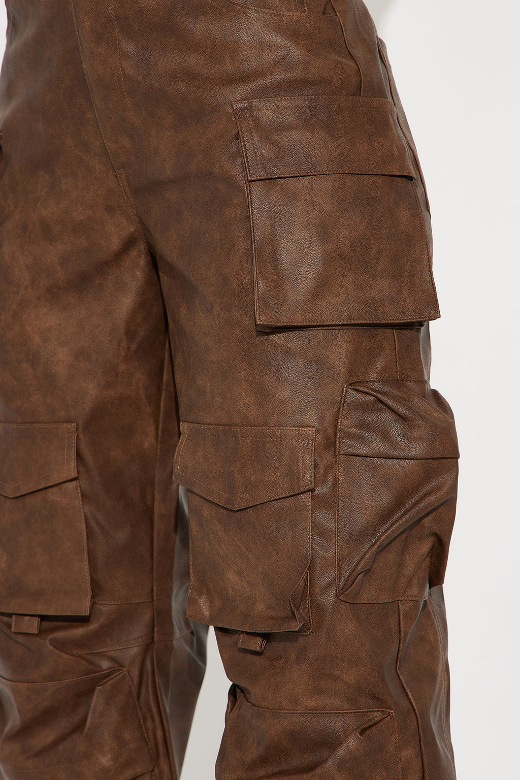 Weekend Warrior Washed Faux Leather Cargo Jogger - Brown