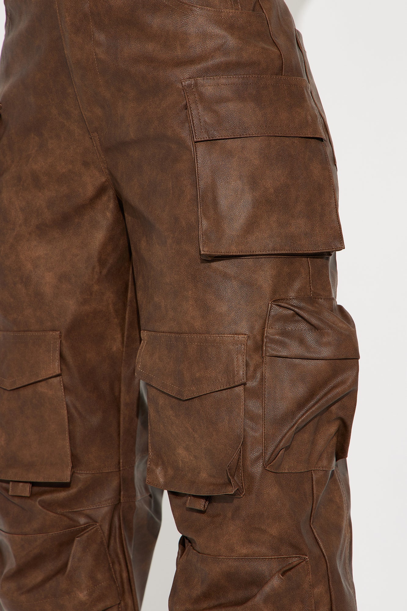 Weekend Warrior Washed Faux Leather Cargo Jogger - Brown