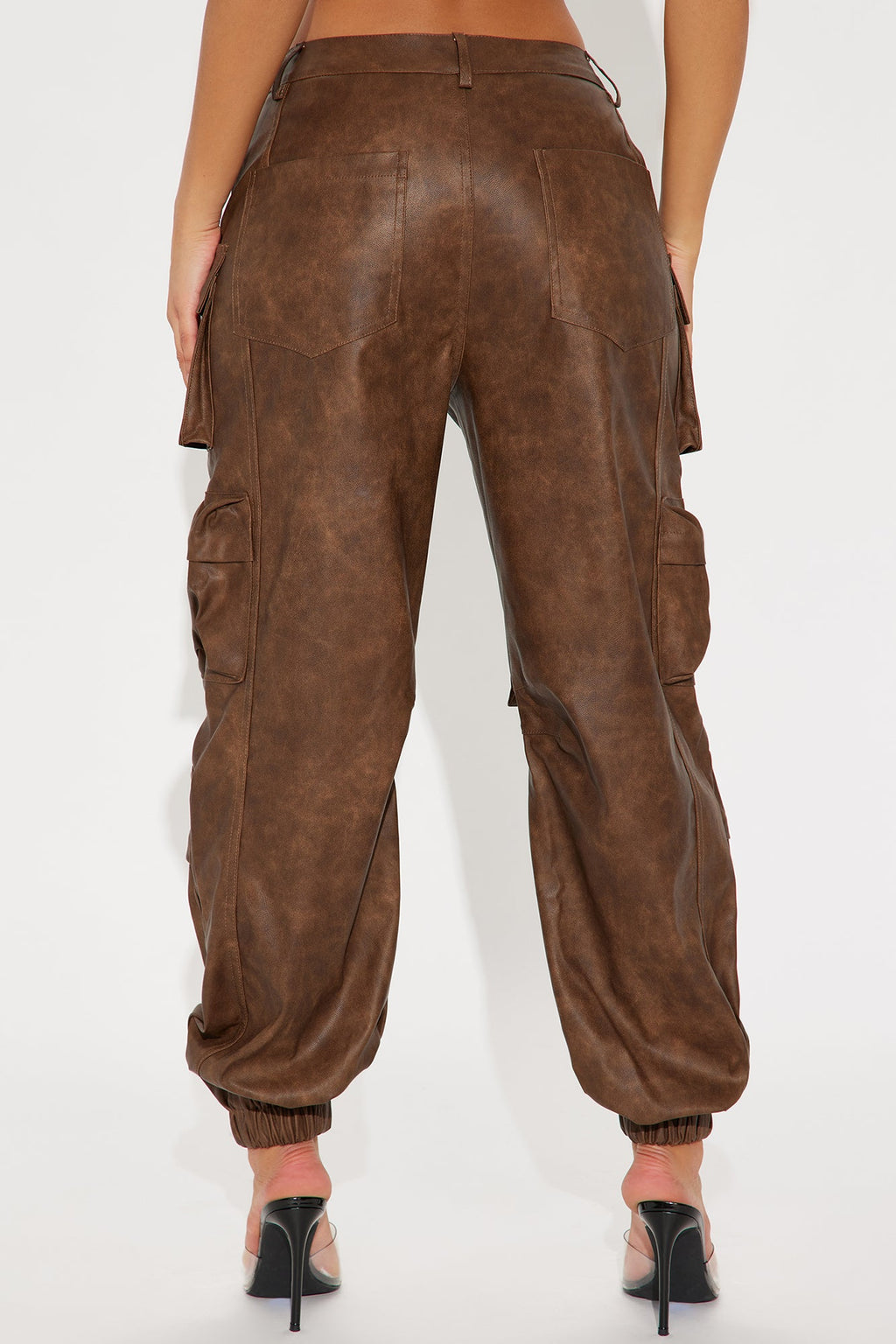 Weekend Warrior Washed Faux Leather Cargo Jogger - Brown