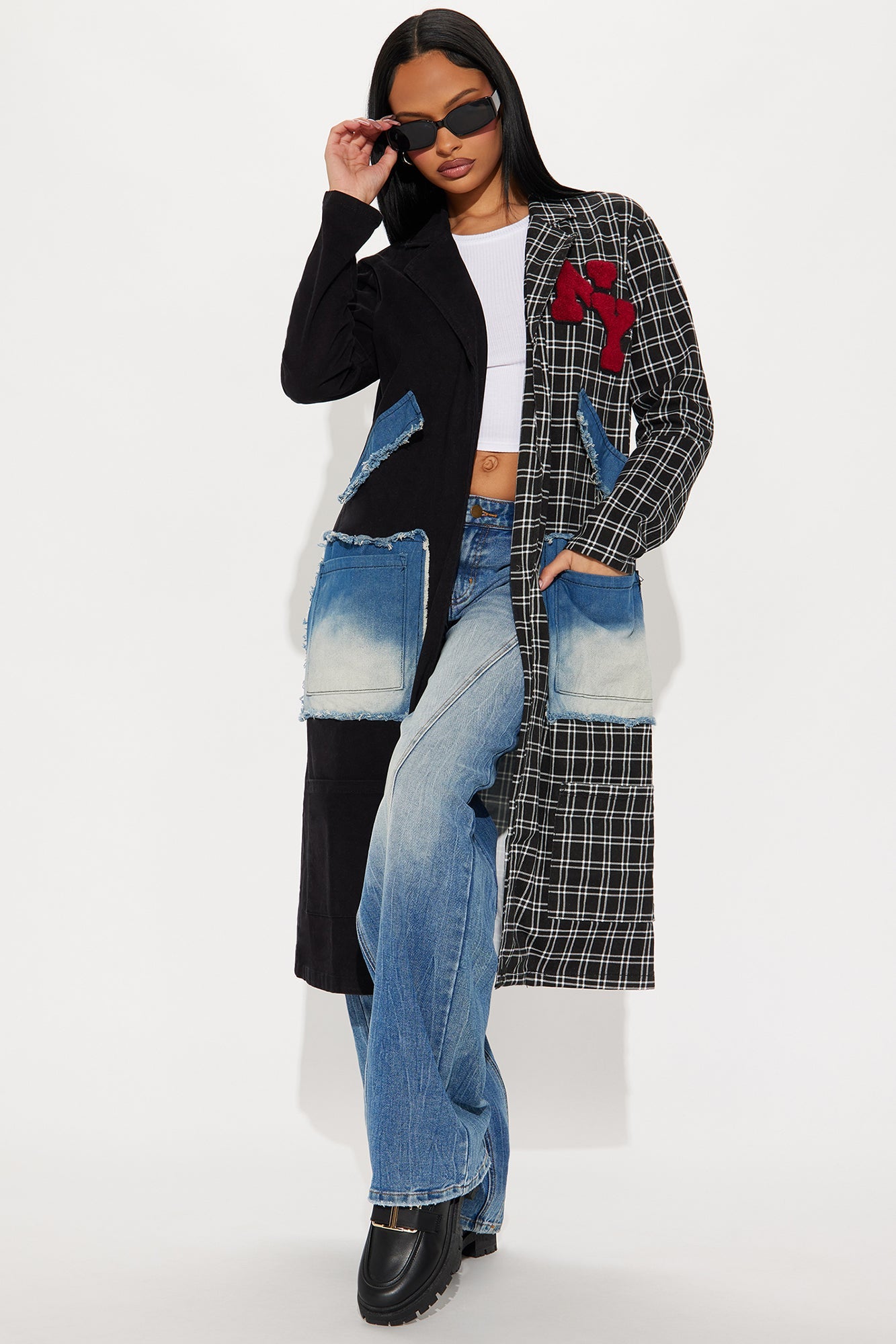 Patched Up In New York Long Blazer - Black/combo