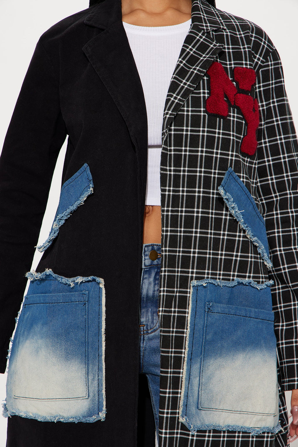 Patched Up In New York Long Blazer - Black/combo