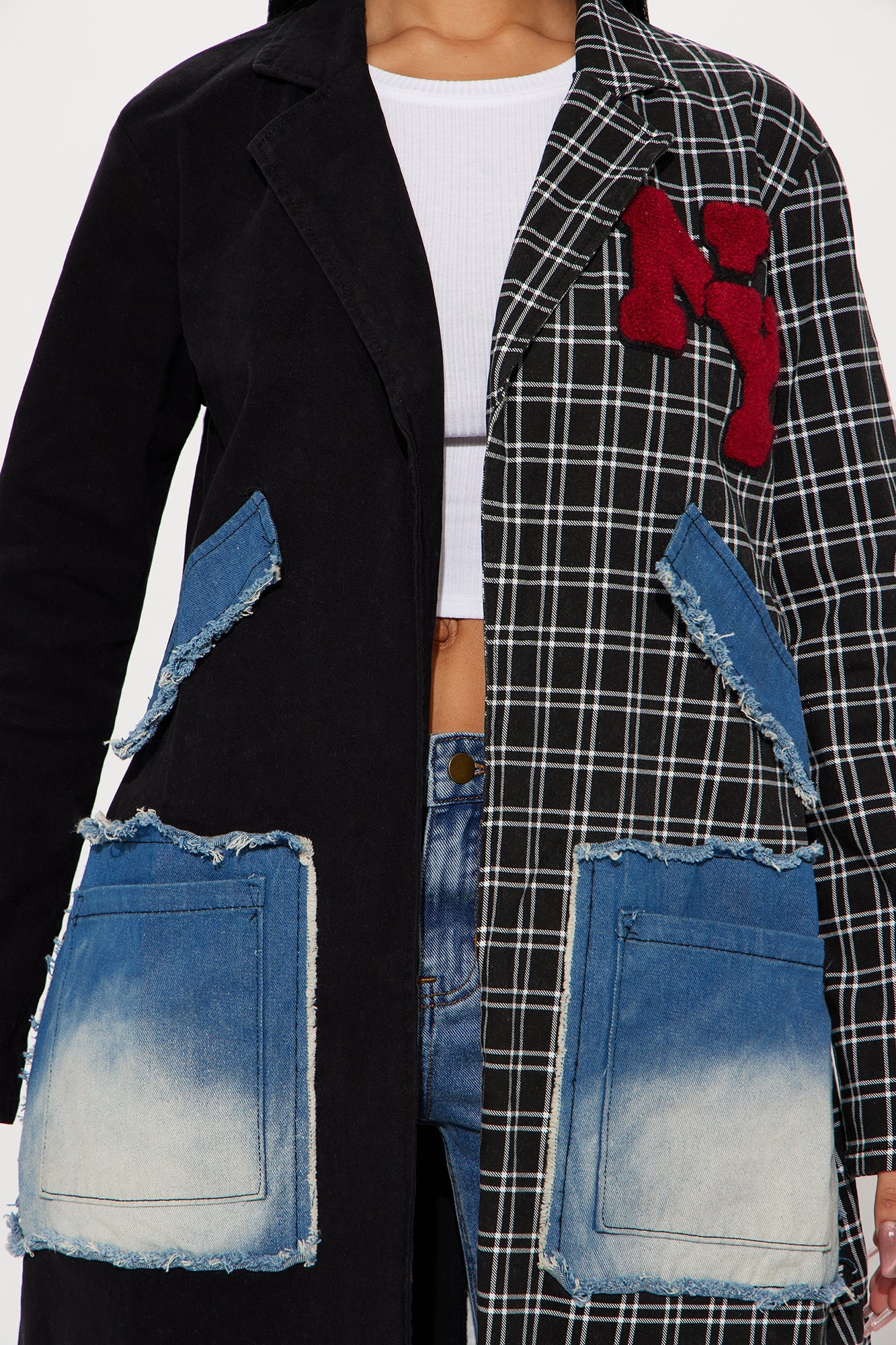 Patched Up In New York Long Blazer - Black/combo