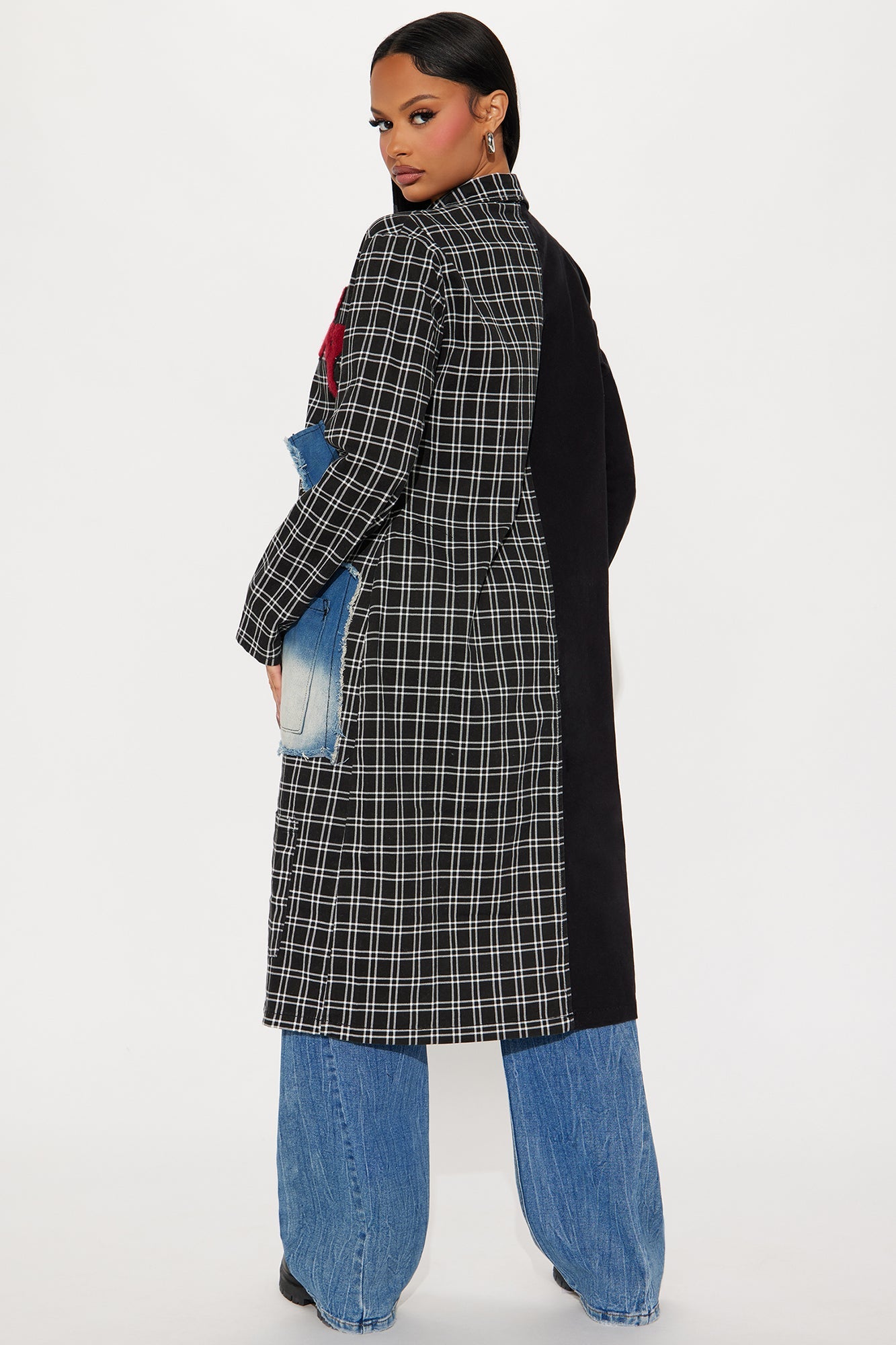 Patched Up In New York Long Blazer - Black/combo