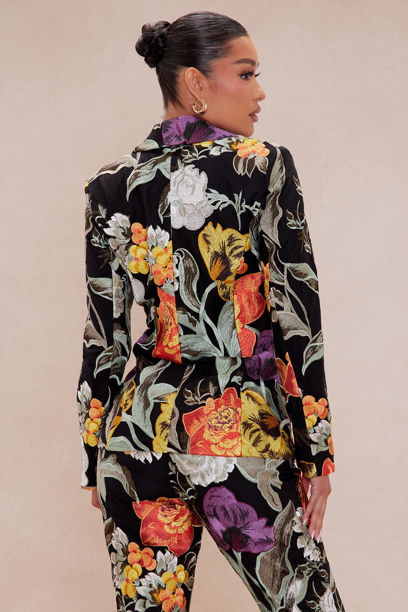 Adaila Floral Embroidered Blazer - Black/combo