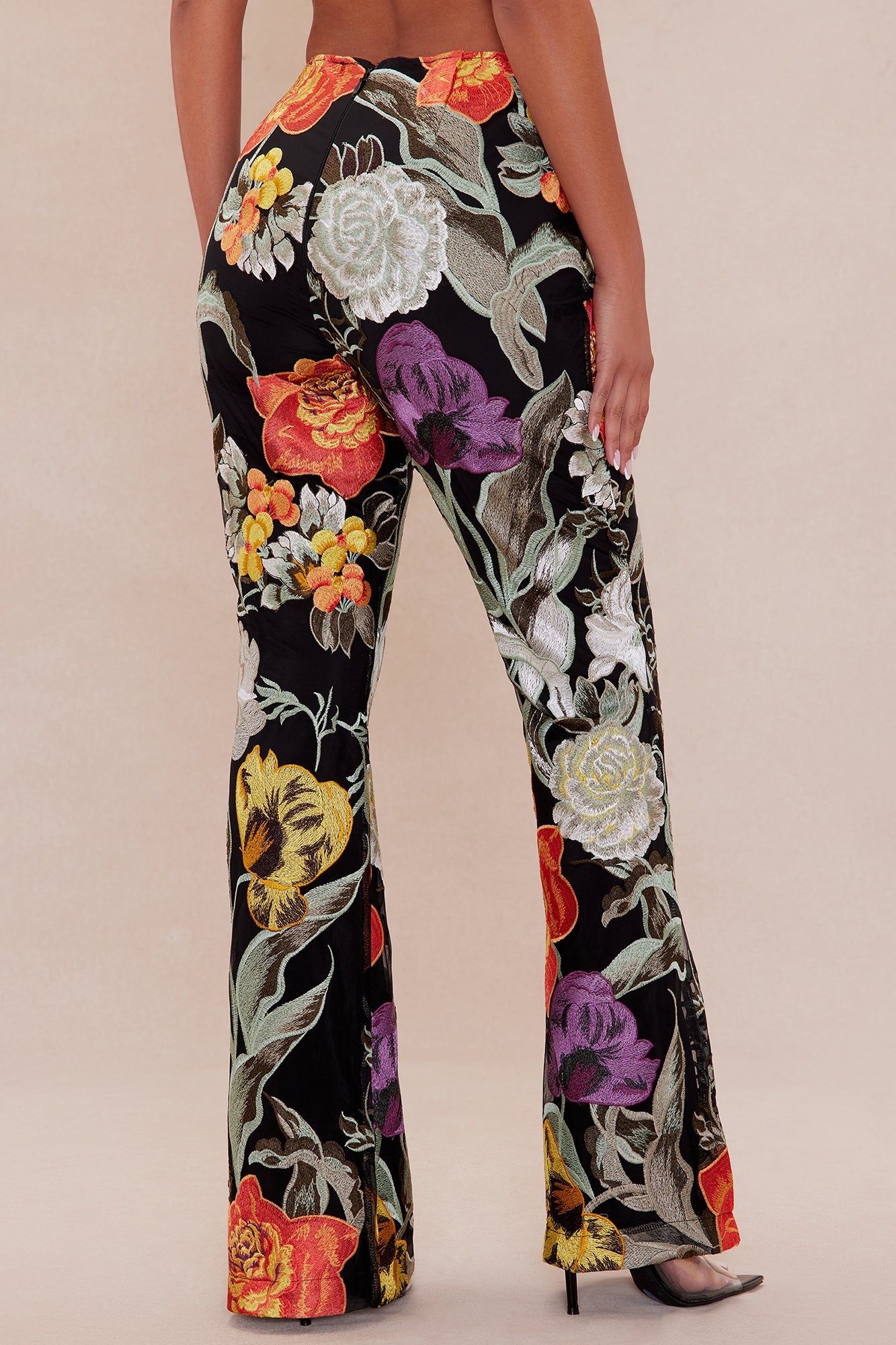 Adaila Floral Embroidered Pant - Black/combo