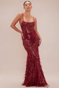Samantha Embellished Sheer Maxi Dress - Burgundy