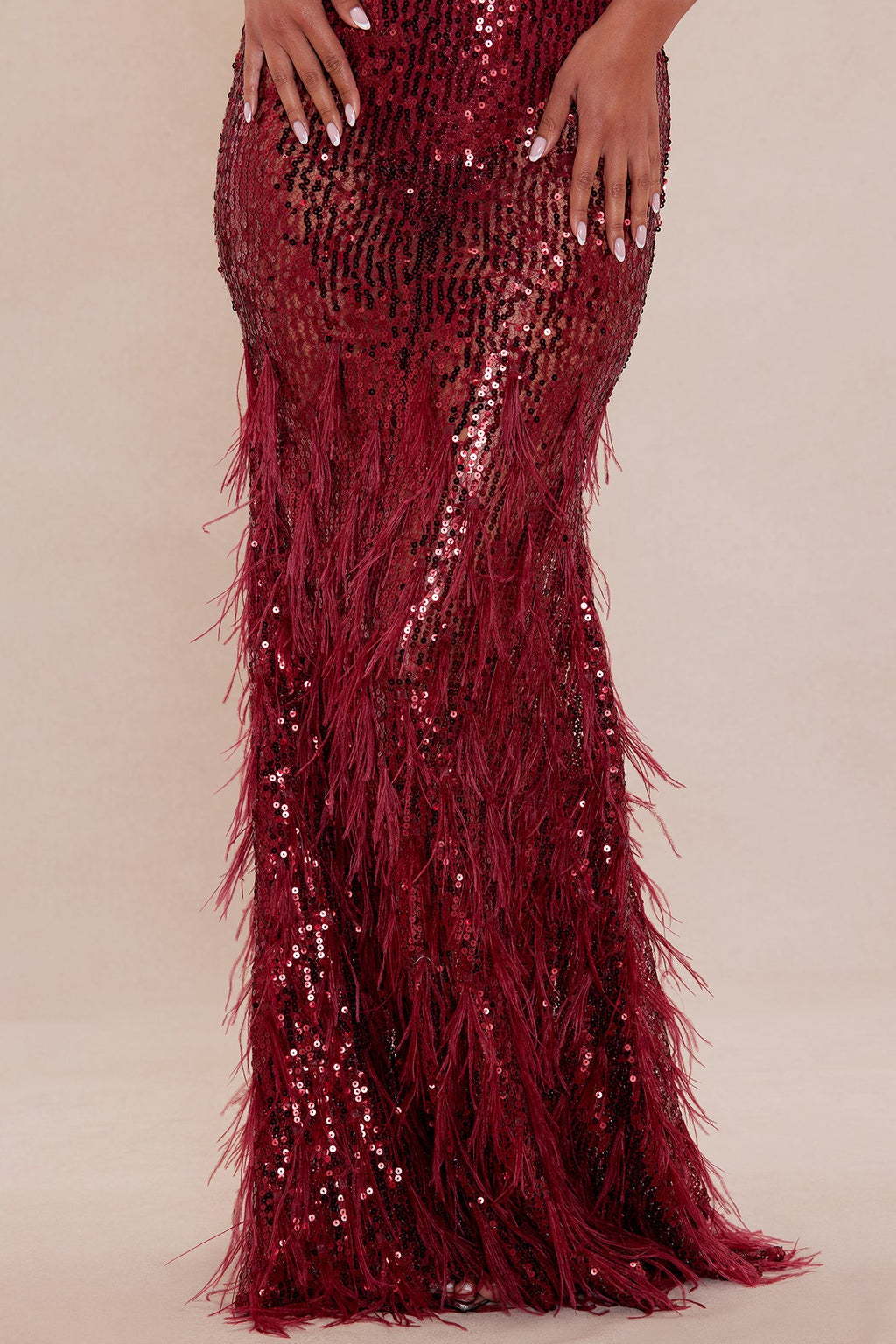 Samantha Embellished Sheer Maxi Dress - Burgundy