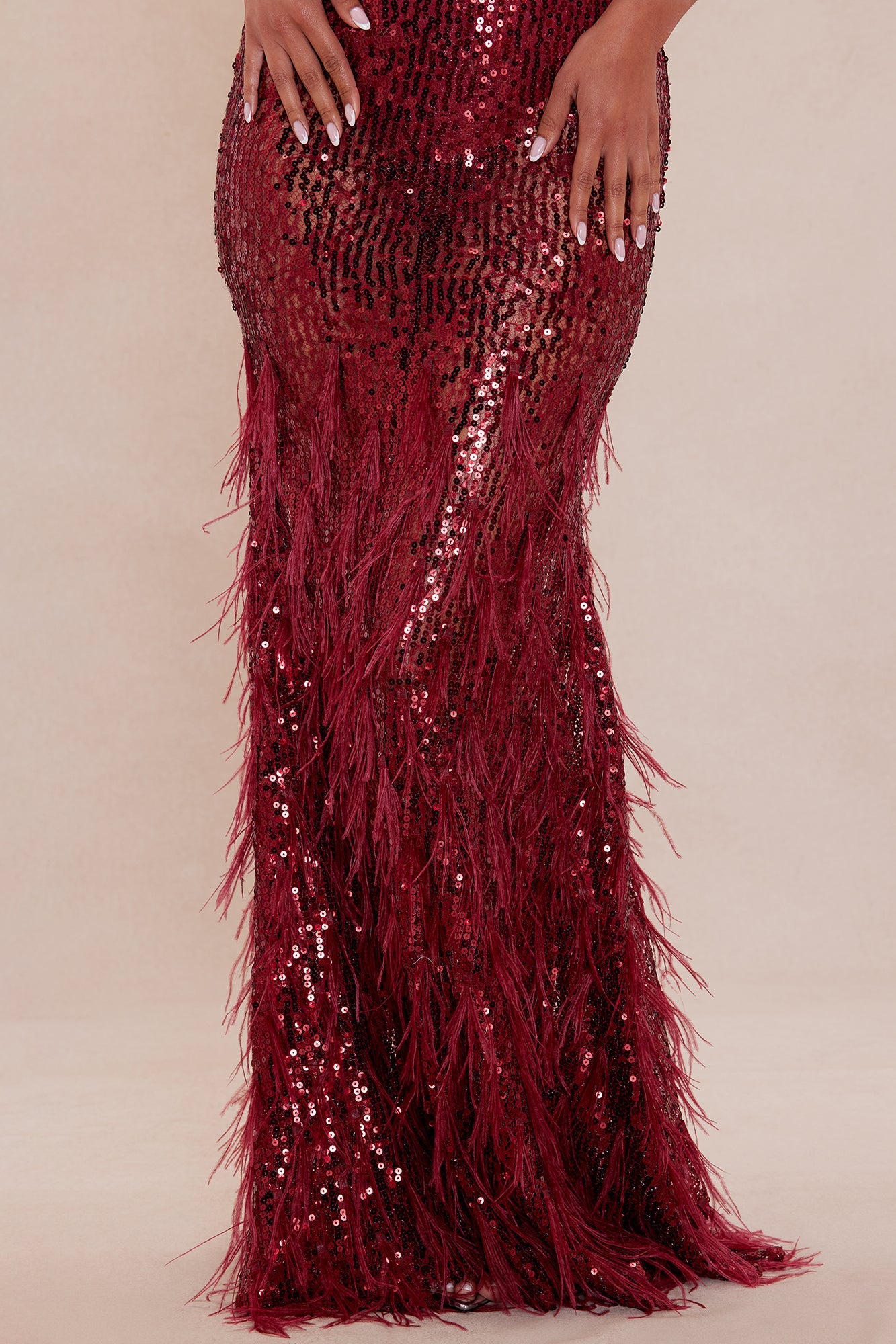 Samantha Embellished Sheer Maxi Dress - Burgundy