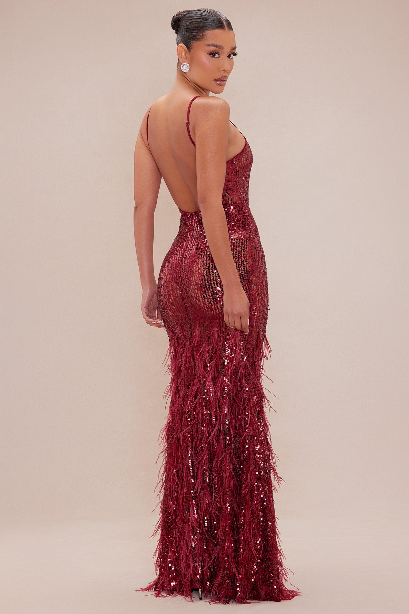 Samantha Embellished Sheer Maxi Dress - Burgundy