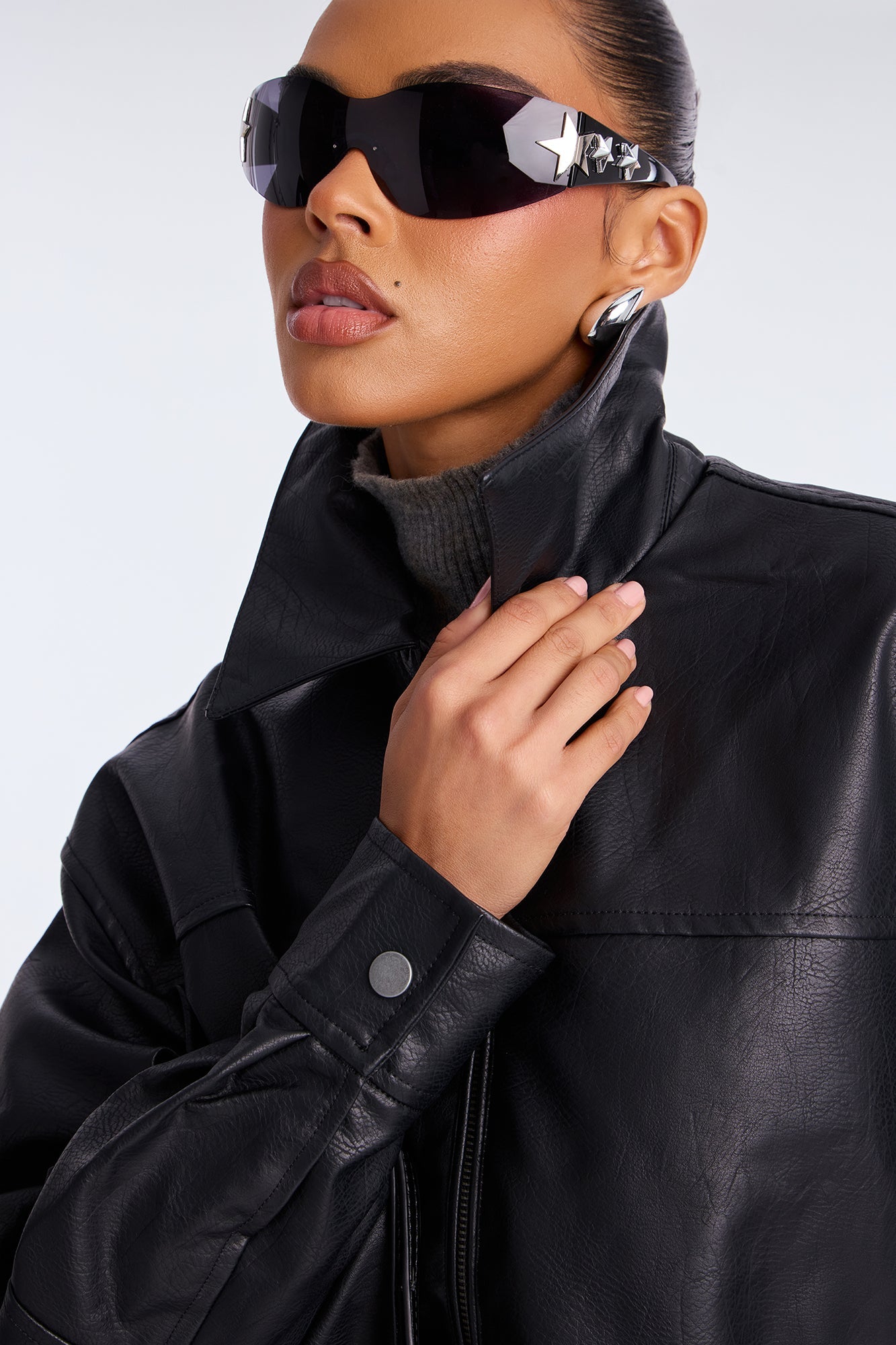 Downtowner Faux Leather Bomber Jacket - Black