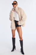 Eliza Faux Fur Coat - Stone