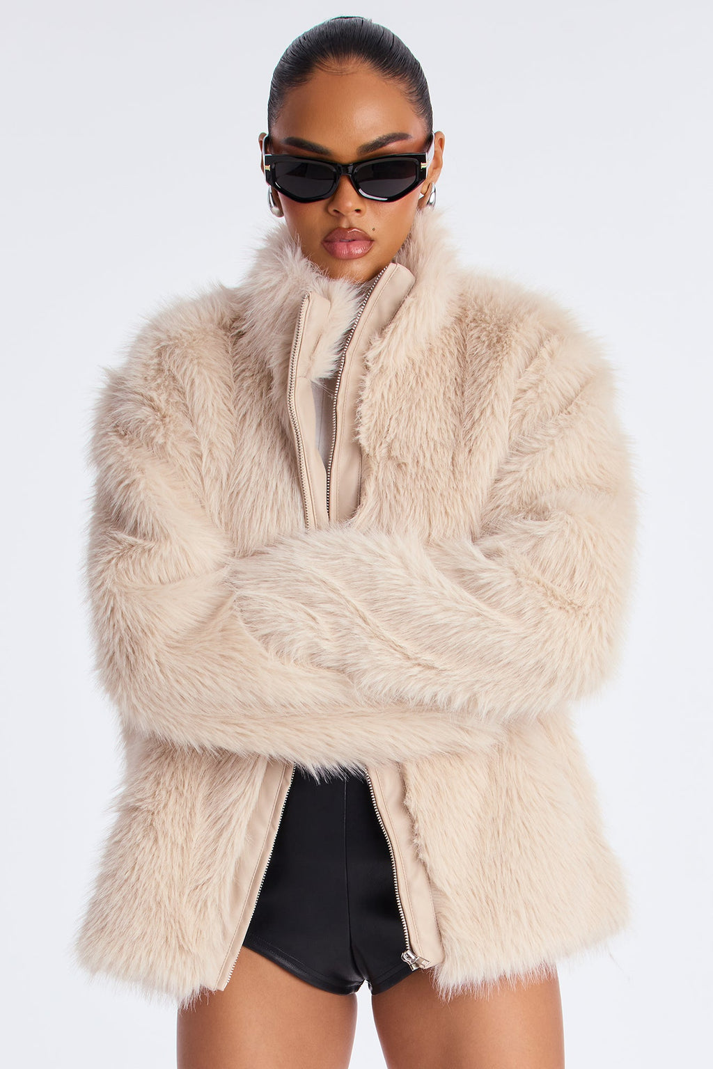 Eliza Faux Fur Coat - Stone