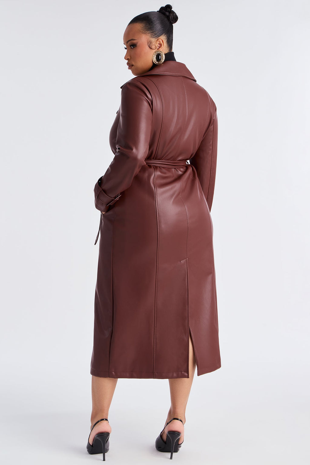 Power Moves Faux Leather Trench - Chocolate
