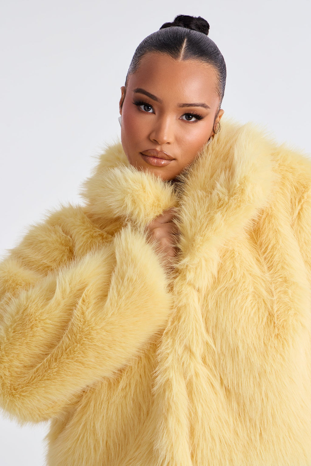 Full Of Charisma Faux Fur Cropped Coat - Butter Yellow