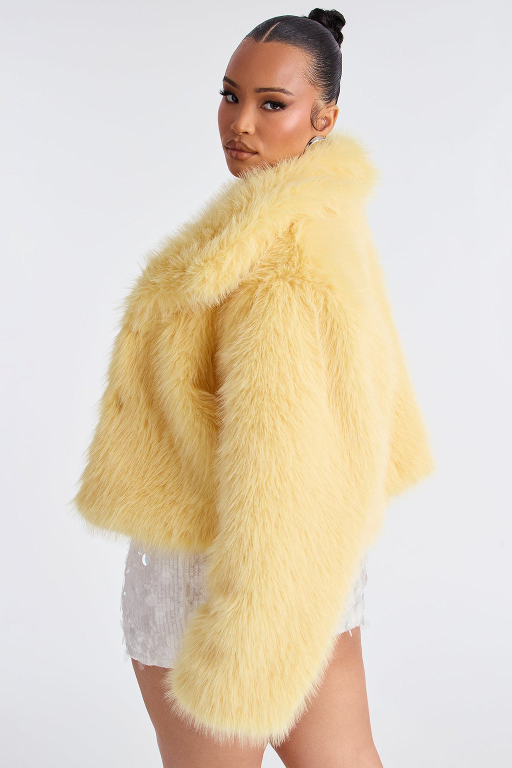 Full Of Charisma Faux Fur Cropped Coat - Butter Yellow