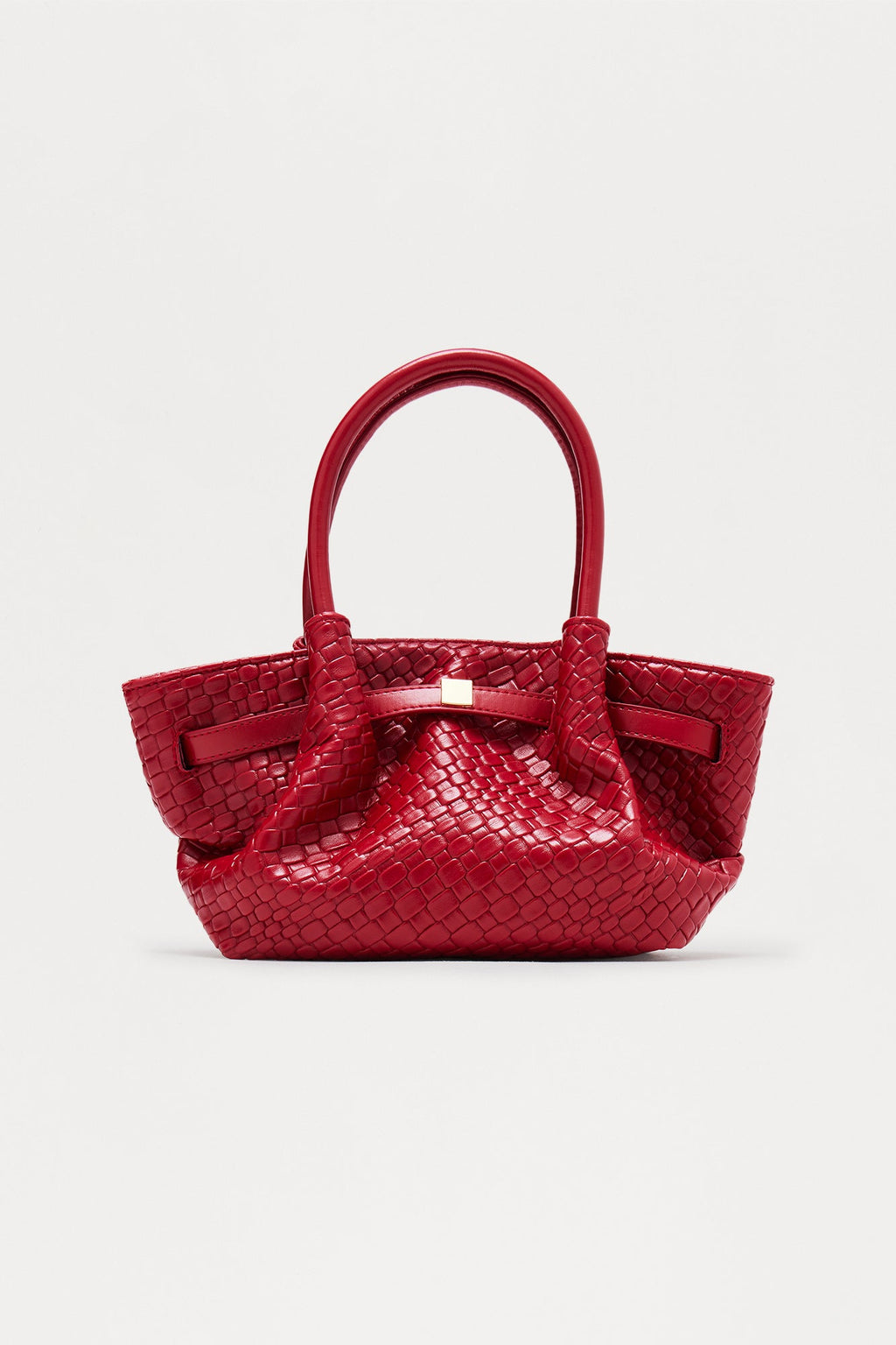 In The Moment Woven Faux Leather Satchel Handbag - Burgundy