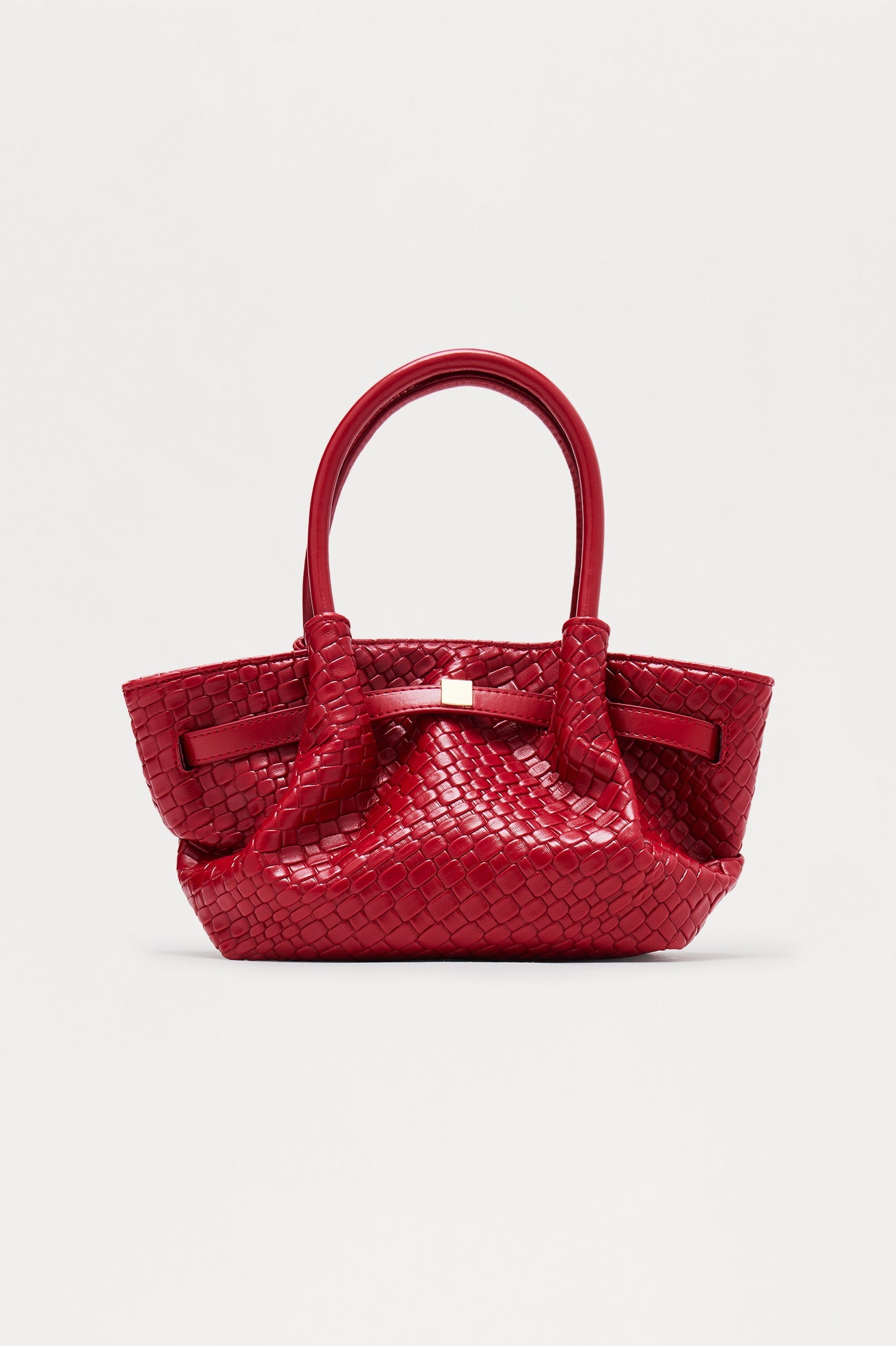 In The Moment Woven Faux Leather Satchel Handbag - Burgundy