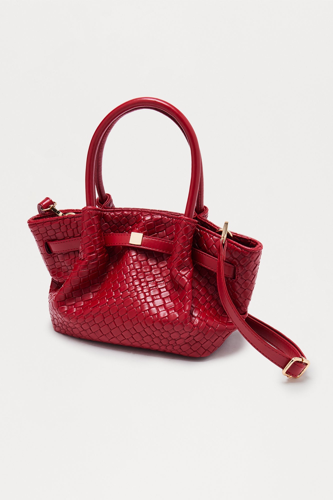 In The Moment Woven Faux Leather Satchel Handbag - Burgundy