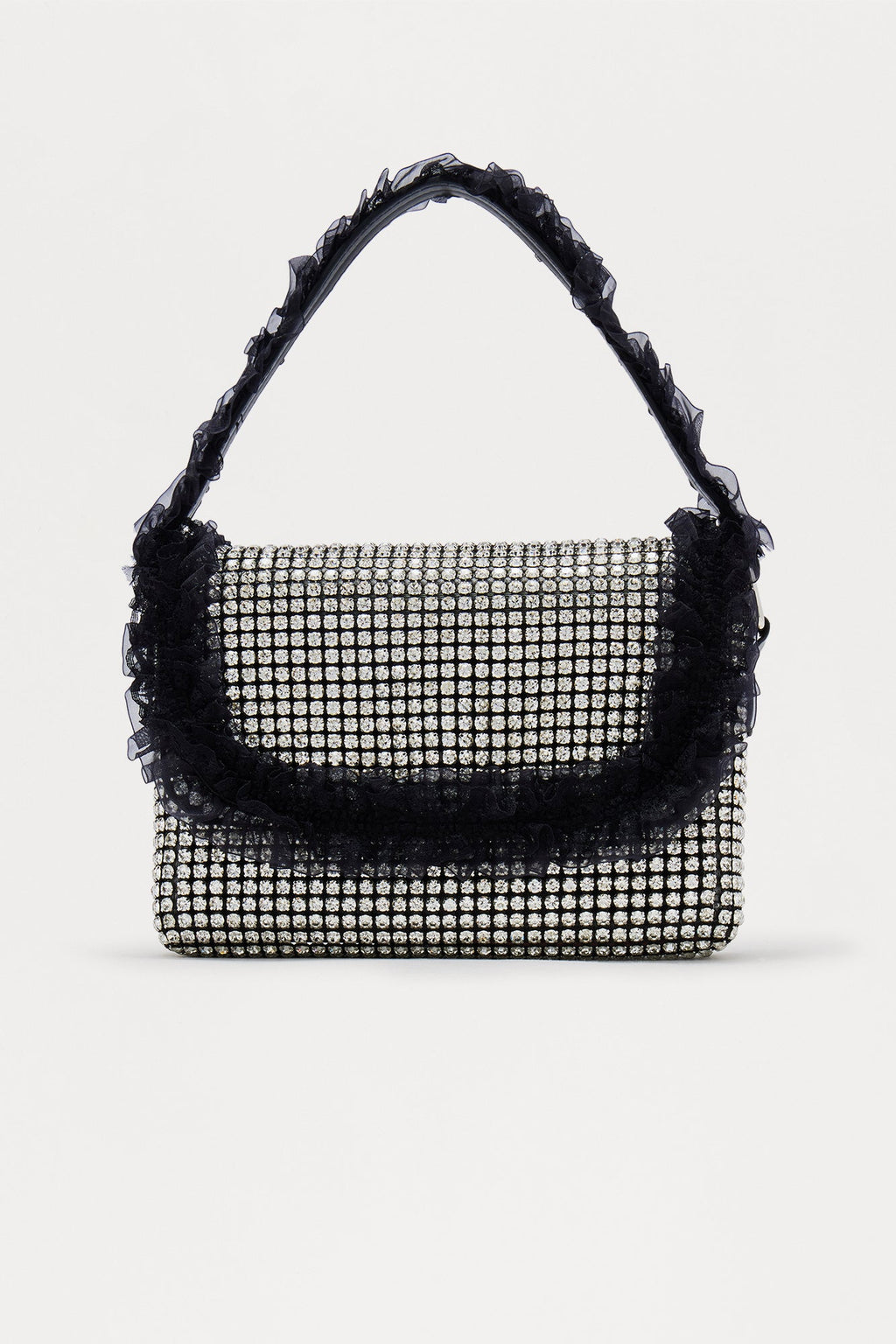 Diamond Drape Rhinestone Shoulder Handbag - Silver/Black