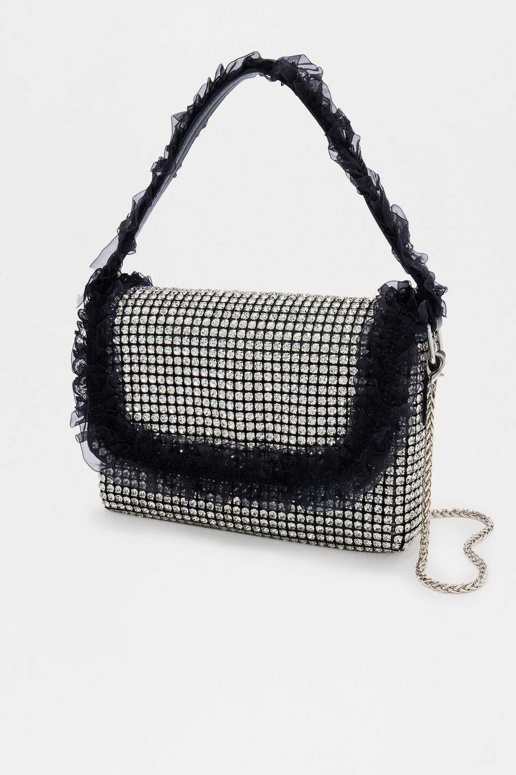 Diamond Drape Rhinestone Shoulder Handbag - Silver/Black