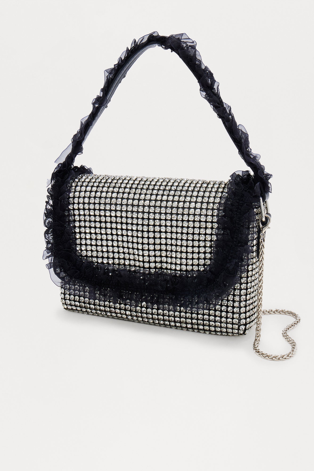 Diamond Drape Rhinestone Shoulder Handbag - Silver/Black