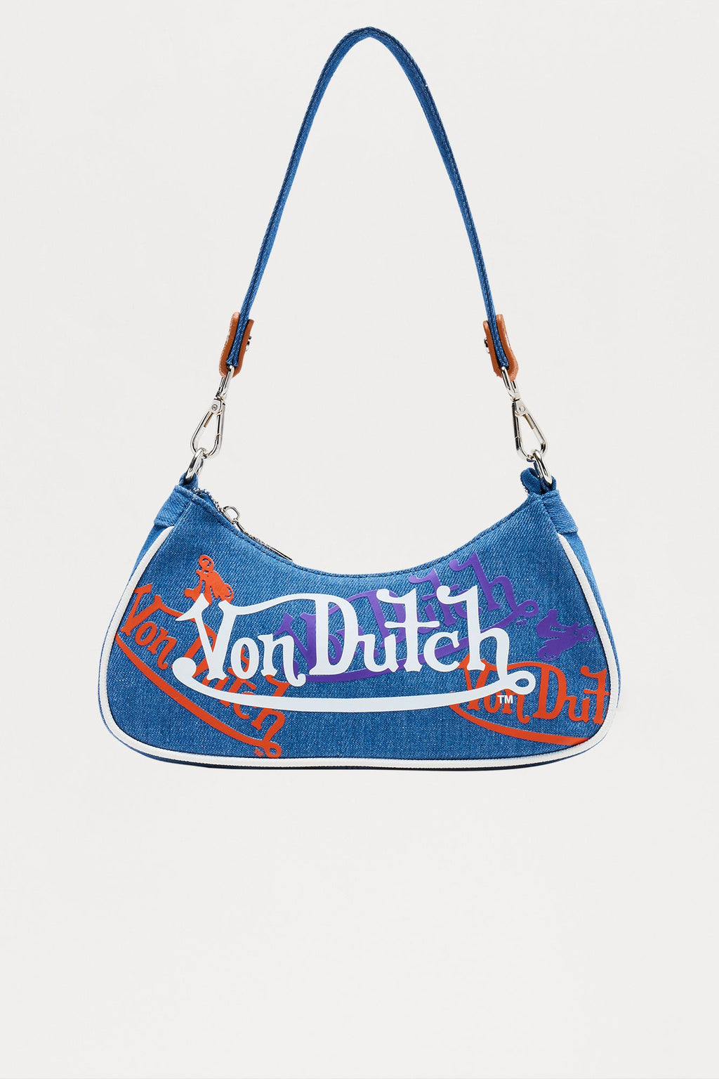 Washed And Worn Denim Von Dutch Shoulder Bag - Denim
