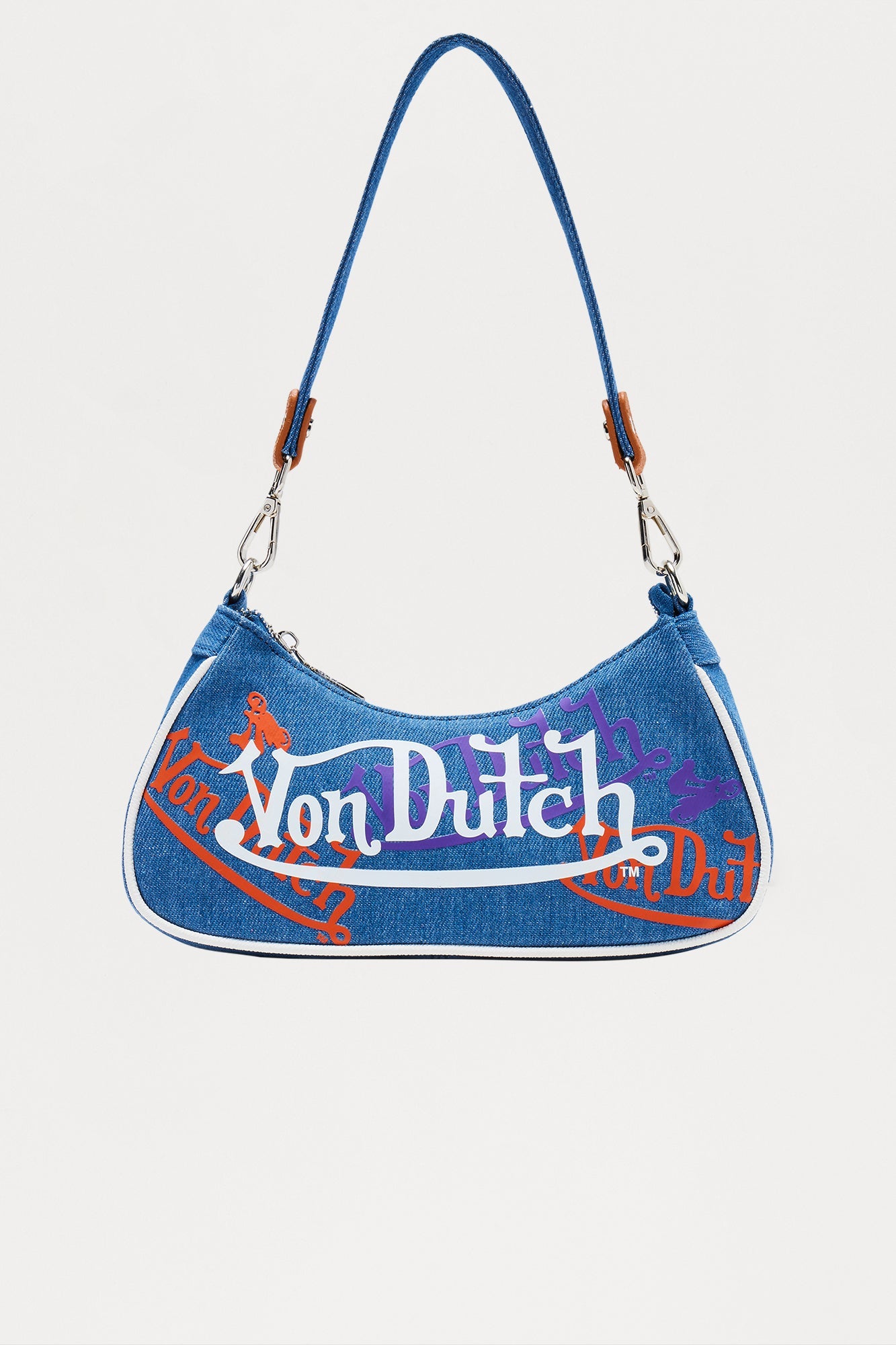 Washed And Worn Denim Von Dutch Shoulder Bag - Denim