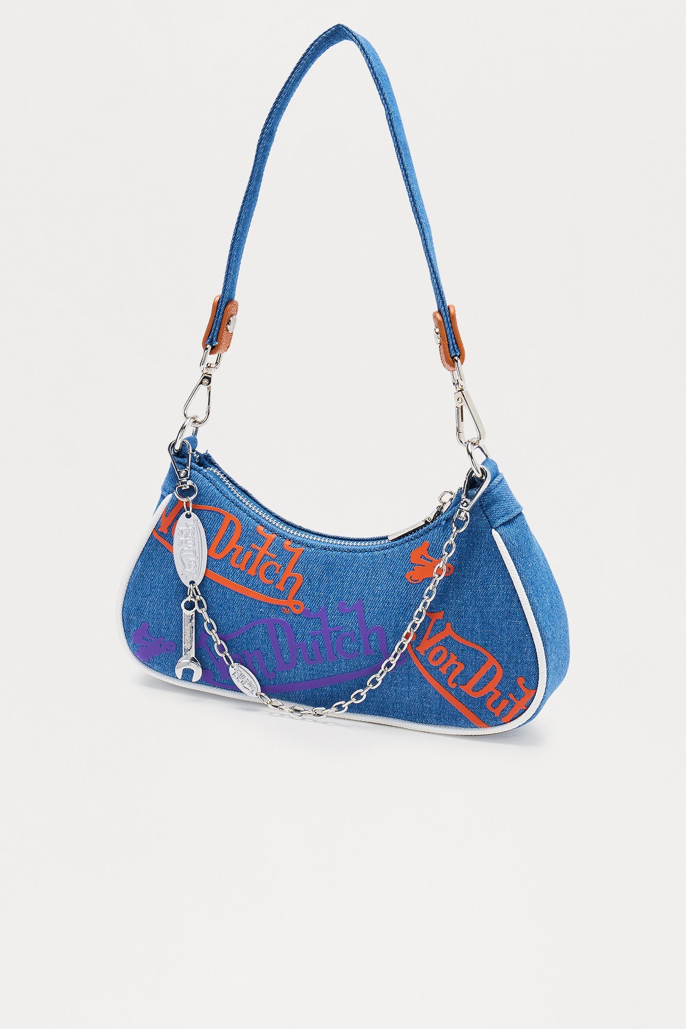 Washed And Worn Denim Von Dutch Shoulder Bag - Denim